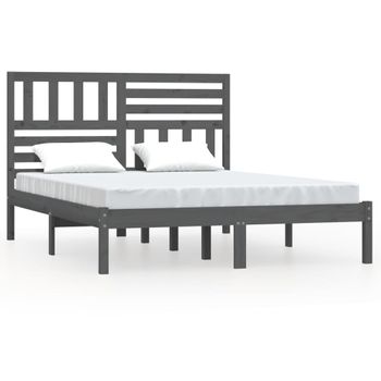 Estructura De Cama Madera Maciza De Pino Gris 135x190 Cm Vidaxl