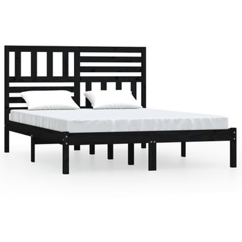 Estructura De Cama Doble Madera Maciza Pino Negro 135x190 Cm Vidaxl