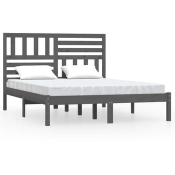 Estructura De Cama De Madera Maciza De Pino Gris 140x190 Cm Vidaxl