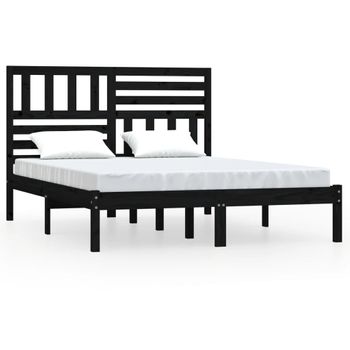 Estructura De Cama De Madera Maciza De Pino Negra 140x190 Cm Vidaxl