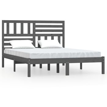 Estructura De Cama De Madera Maciza De Pino Gris 140x200 Cm Vidaxl