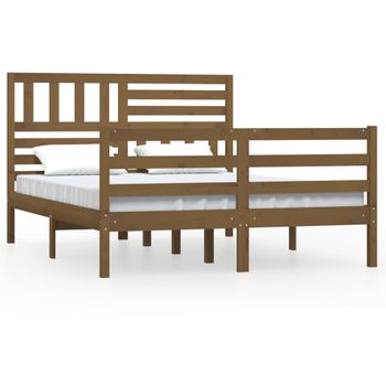 Estructura De Cama Doble Madera Maciza Marrón Miel 120x190 Cm Vidaxl