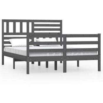 Estructura De Cama Doble Madera Maciza Gris 135x190 Cm Vidaxl