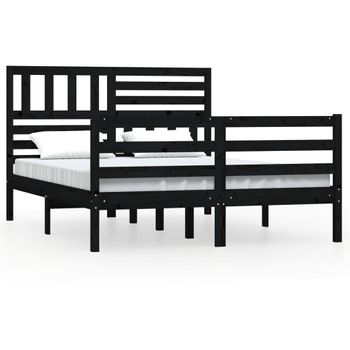 Estructura De Cama Doble De Madera Maciza Negro 135x190 Cm Vidaxl