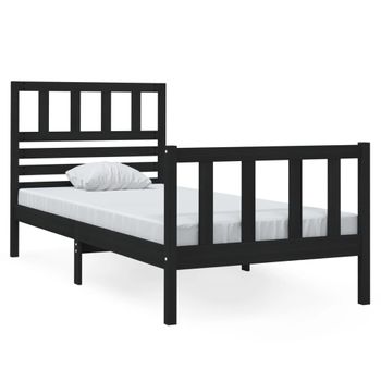 Estructura Cama Madera Maciza Individual Negro 75x190 Cm Vidaxl