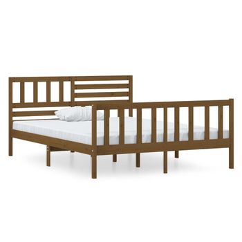 Estructura De Cama Doble Madera Maciza Marrón Miel 120x190 Cm Vidaxl