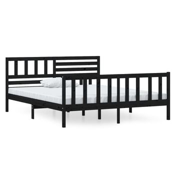 Estructura De Cama Doble De Madera Maciza Negro 135x190 Cm Vidaxl