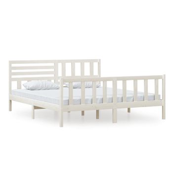 Estructura Cama De Madera Maciza Blanca Super King 180x200 Cm Vidaxl