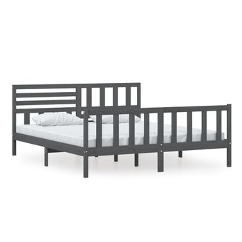 Estructura De Cama De Madera Maciza Gris Super King 180x200 Cm Vidaxl