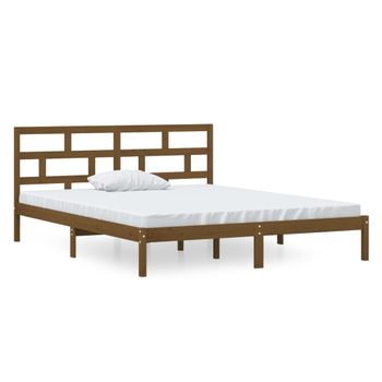 Estructura De Cama Doble Madera Maciza Marrón Miel 120x190 Cm Vidaxl