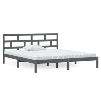 Estructura De Cama Doble Madera Maciza Gris 135x190 Cm Vidaxl