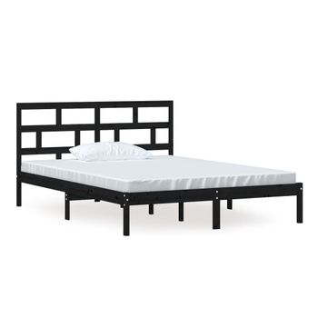 Estructura De Cama De Madera Maciza Negro 150x200 Cm Vidaxl