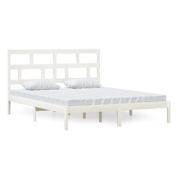 Estructura De Cama De Madera Maciza De Pino Blanco 160x200 Cm Vidaxl