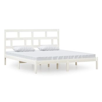 Estructura Cama De Madera Maciza Blanca Super King 180x200 Cm Vidaxl