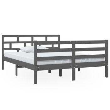 Estructura De Cama De Madera Maciza De Pino Gris 140x190 Cm Vidaxl