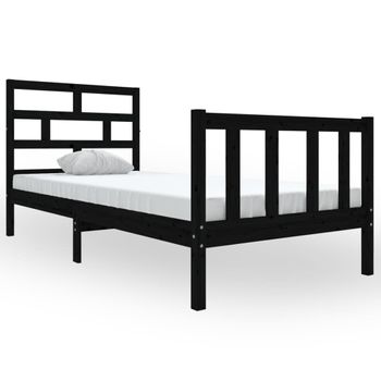 Estructura De Cama Madera Maciza Pino Individual Negro 90x190cm Vidaxl