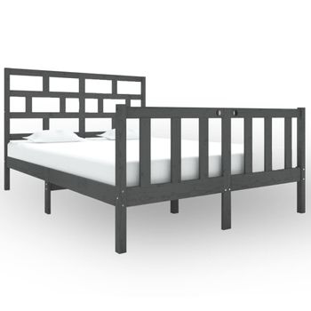 Estructura De Cama Madera Maciza De Pino Doble Gris 135x190cm Vidaxl