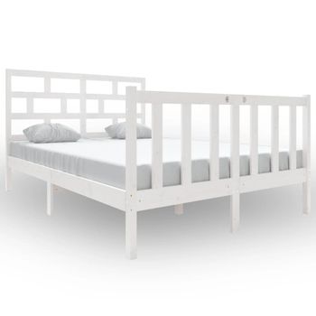 Estructura De Cama De Madera Maciza De Pino Blanco 140x190 Cm Vidaxl