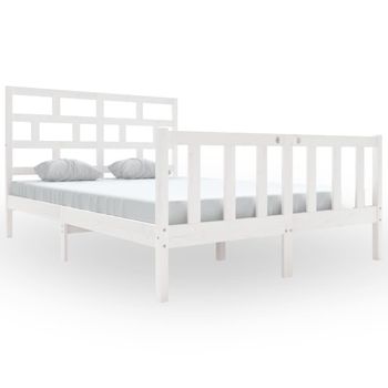 Estructura De Cama De Madera Maciza De Pino Blanco 140x200 Cm Vidaxl