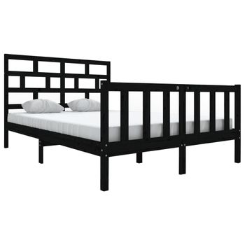 Estructura De Cama Madera Maciza De Pino Negra 150x200 Cm Vidaxl