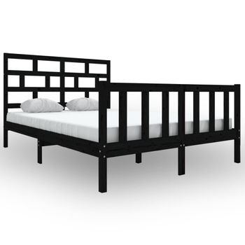 Estructura De Cama De Madera Maciza De Pino Negro 160x200 Cm Vidaxl