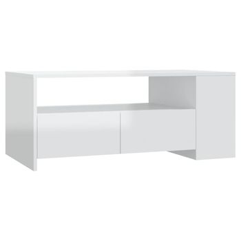 Mesa De Centro Madera Contrachapada Blanco Brillo 102x55x42 Cm Vidaxl