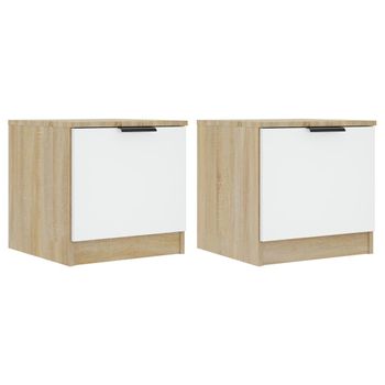 Juego de 2 mesitas de noche flotantes con 1 cajon estilo nordico vintage  color blanco, Frente cajon madera encerada