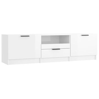 Mueble De Tv Madera Contrachapada Blanco Brillante 140x35x40 Cm Vidaxl