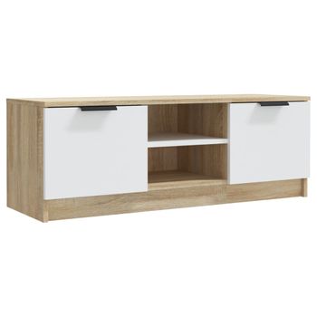 Mueble De Tv Madera Contrachapada Blanco Y Roble 102x35x36,5 Cm Vidaxl