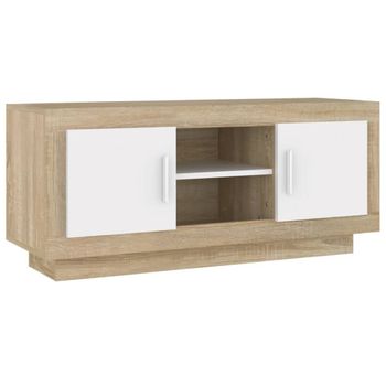 Mueble De Tv Madera Contrachapada Blanco Y Roble 102x35x45 Cm Vidaxl