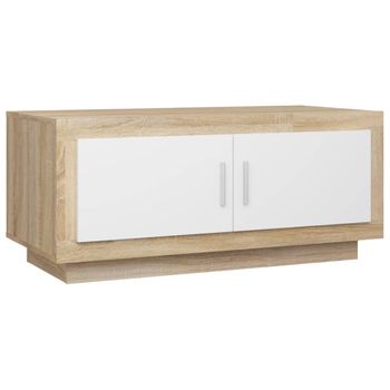 Mesa De Centro Madera Contrachapada Blanco Y Roble 102x50x45 Cm Vidaxl