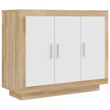 Aparador Madera Contrachapada Blanco Y Roble Sonoma 92x35x75 Cm Vidaxl