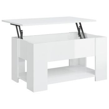 Mesa De Centro Madera Contrachapada Blanco Brillo 79x49x41 Cm Vidaxl