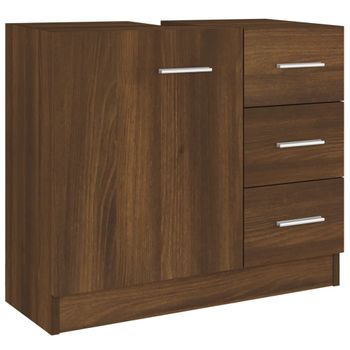 Mueble De Lavabo Madera Contrachapada Marrón Roble 63x30x54 Cm Vidaxl