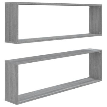 Estante Cubo Pared 2 Uds Contrachapada Gris Sonoma 100x15x30 Cm Vidaxl