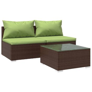 Set Muebles De Jardín 3 Piezas Y Cojines Ratán Sintético Marrón Vidaxl