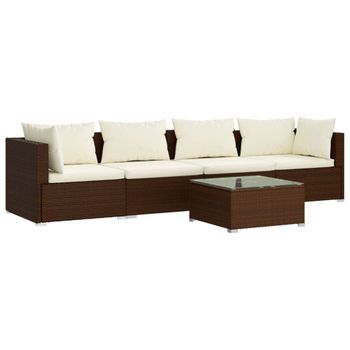 Set Muebles De Jardín 5 Piezas Y Cojines Ratán Sintético Marrón Vidaxl