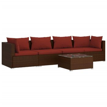 Set Muebles De Jardín 5 Piezas Y Cojines Ratán Sintético Marrón Vidaxl