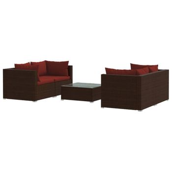 Set Muebles De Jardín 5 Piezas Y Cojines Ratán Sintético Marrón Vidaxl