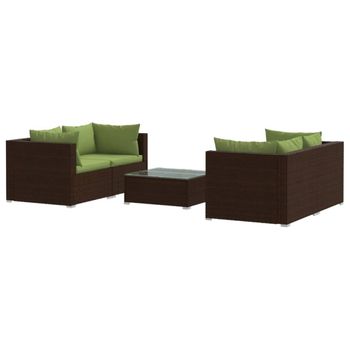 Set Muebles De Jardín 5 Piezas Y Cojines Ratán Sintético Marrón Vidaxl