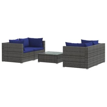 Set De Muebles De Jardín 5 Pzas Y Cojines Ratán Sintético Gris Vidaxl