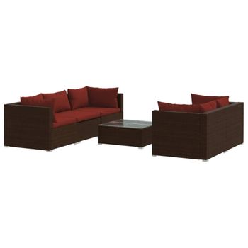 Set Muebles De Jardín 6 Piezas Y Cojines Ratán Sintético Marrón Vidaxl