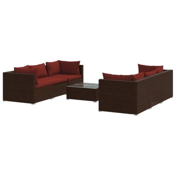 Set Muebles De Jardín 7 Piezas Y Cojines Ratán Sintético Marrón Vidaxl