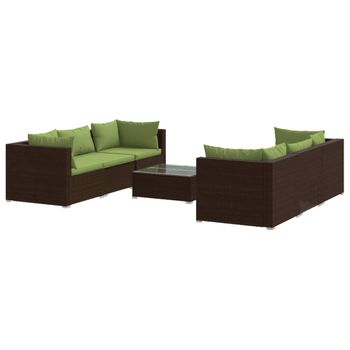 Set Muebles De Jardín 7 Piezas Y Cojines Ratán Sintético Marrón Vidaxl