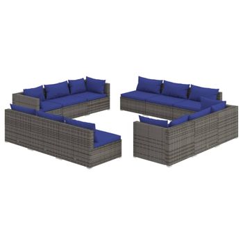 Set De Muebles De Jardín 12 Pzas Y Cojines Ratán Sintético Gris Vidaxl