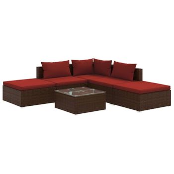 Set Muebles De Jardín 6 Piezas Y Cojines Ratán Sintético Marrón Vidaxl