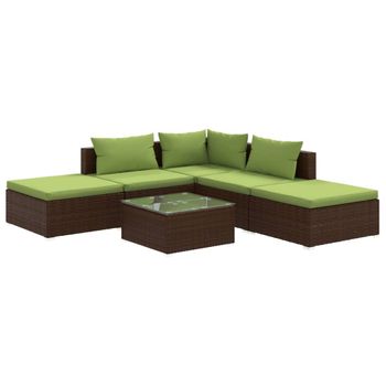 Set Muebles De Jardín 6 Piezas Y Cojines Ratán Sintético Marrón Vidaxl