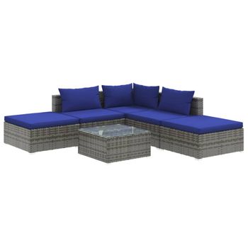 Set De Muebles De Jardín 6 Pzas Y Cojines Ratán Sintético Gris Vidaxl