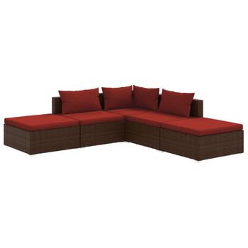 Set Muebles De Jardín 5 Piezas Y Cojines Ratán Sintético Marrón Vidaxl