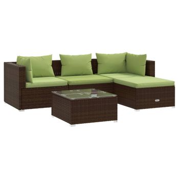 Set Muebles De Jardín 5 Piezas Y Cojines Ratán Sintético Marrón Vidaxl